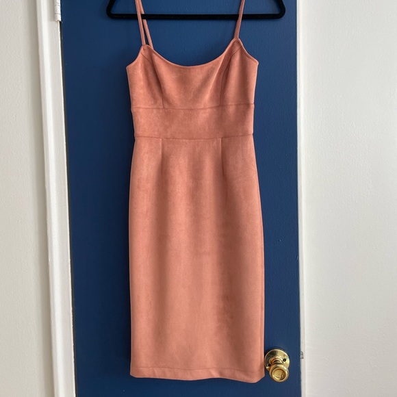 BCBGMaxAzria Dresses & Skirts - SEXY BCBG MAXARIA XS SUEDE DRESS ROSE GOLD COLOR Mid length spaghetti strap